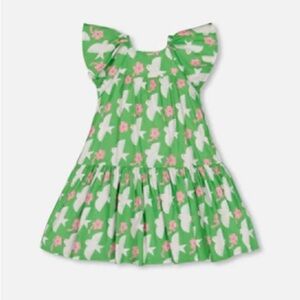 🔥🆕🔥 Deux par deux Printed Birds Green Tiered Dress - Size 3